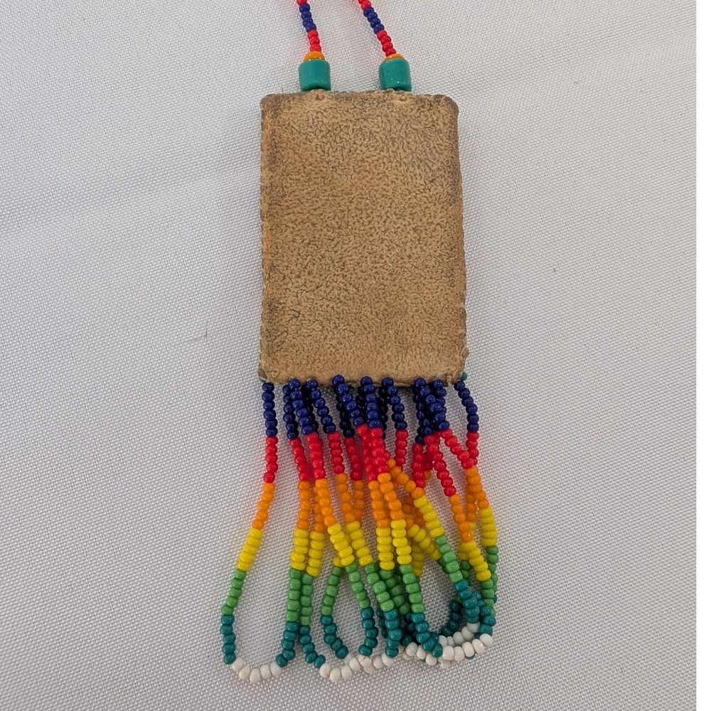Vintage Beaded Floral Medallion Necklace Rainbow Seed Bead Boho Southwestern - Picture 5 of 5